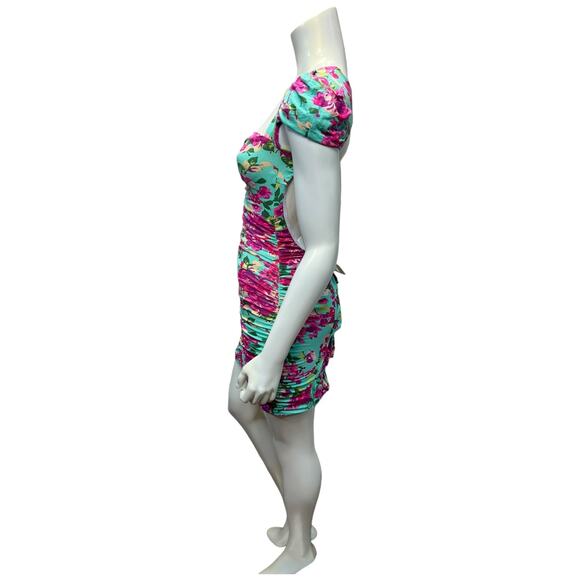 NWT Julia Floral Blue Dress with Cutout Back - Stretchy & Fitted - Picture 3 of 8